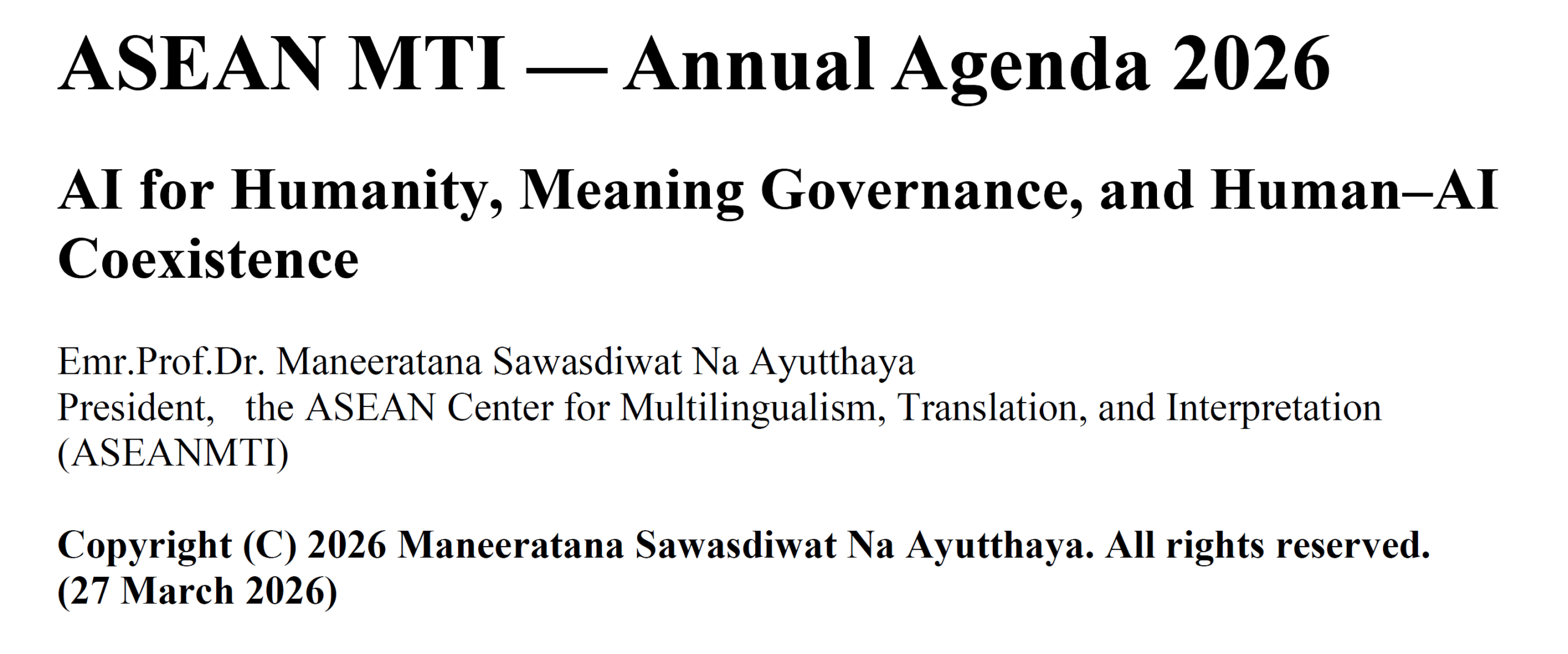 ASEAN MTI — Annual Agenda 2026